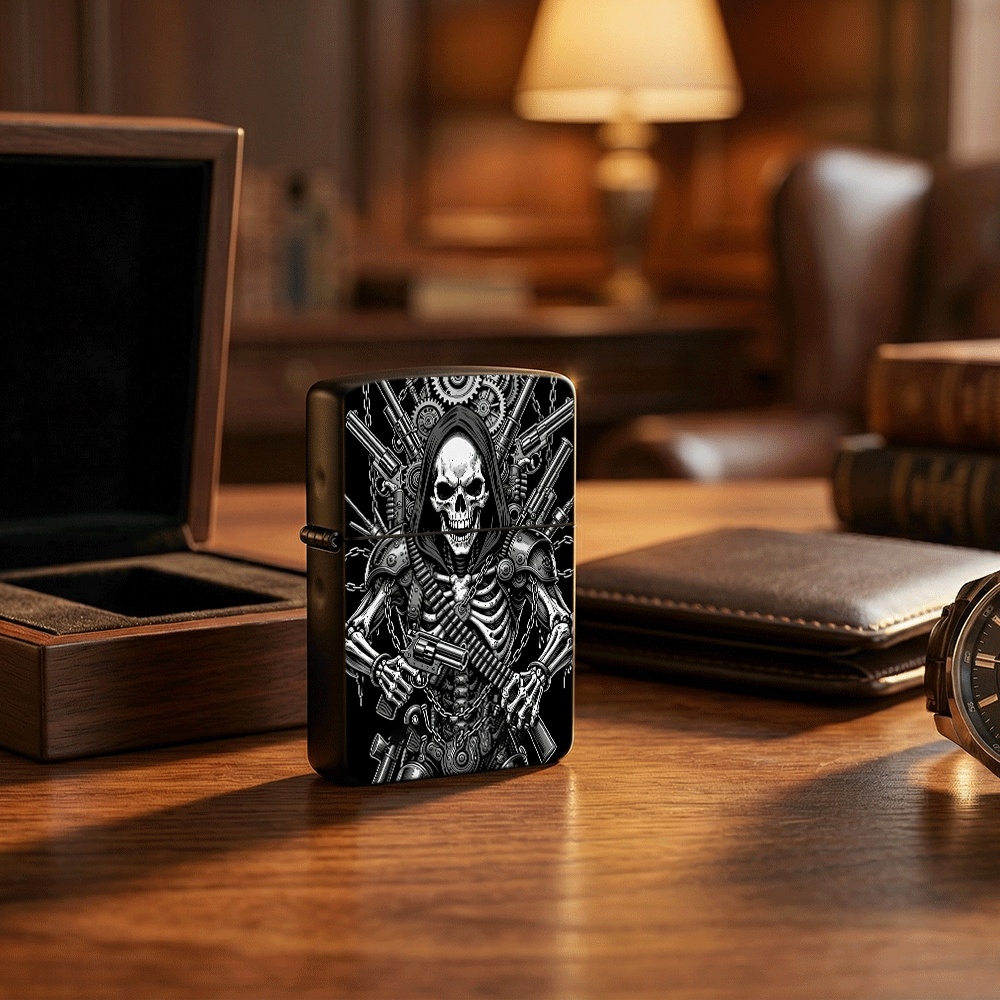 Vintage Collectible Guns - Flip Top Lighter Steampunk Skeleton Skull