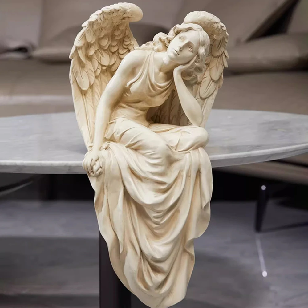 Vintage Collectible Pottery - Retro European Angel Resin Statue, Vintage
